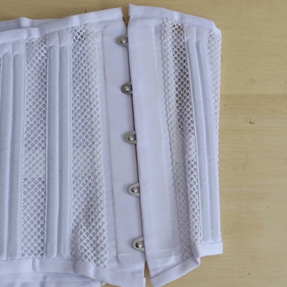 Vintage Mesh Boned Corsette Lace Up Waist Trainer Support Cosplay White Small